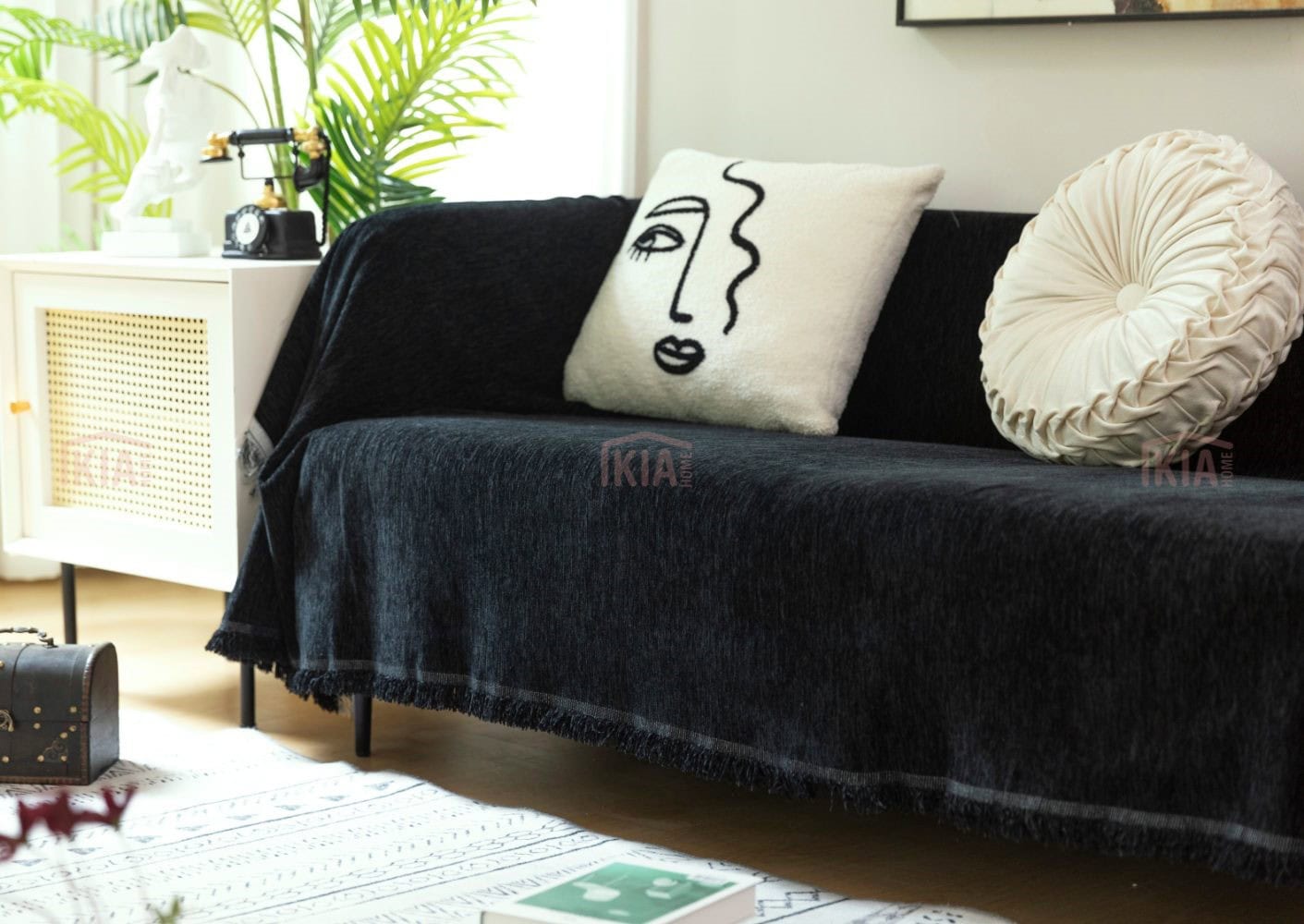 Ριχτάρι Chenille Με Κρόσια-180Χ280CM Τριθέσιο-Μαύρο ΡΙΧΤΑΡΙΑ