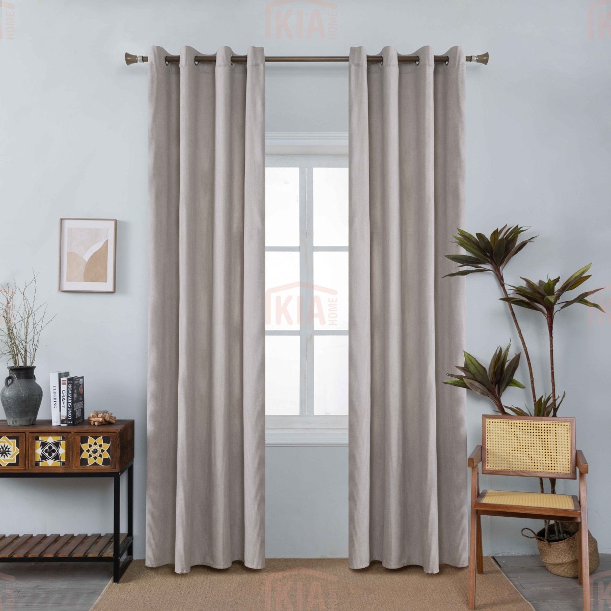 AD6040 Μπεζ-7 – Με Κρίκο -140x260CΜ ΚΟΥΡΤΙΝΑ