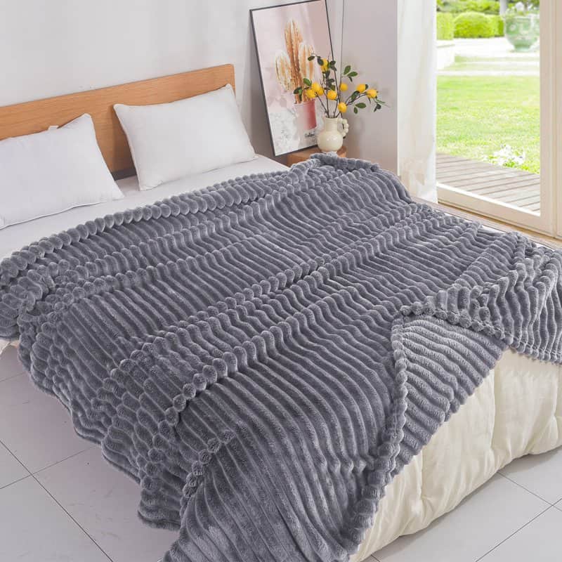 Κουβέρτα Sherpa Βελούδινη Ριγέ 220Χ240 cm Υπέρδιπλη ΚΟΥΒΕΡΤΑ