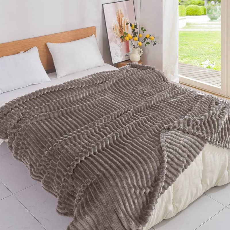 Κουβέρτα Sherpa Βελούδινη Ριγέ 220X 240 cm Υπέρδιπλη ΚΟΥΒΕΡΤΑ