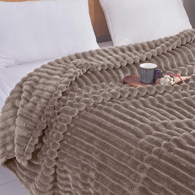 Κουβέρτα Sherpa Βελούδινη Ριγέ 220X 240 cm Υπέρδιπλη ΚΟΥΒΕΡΤΑ