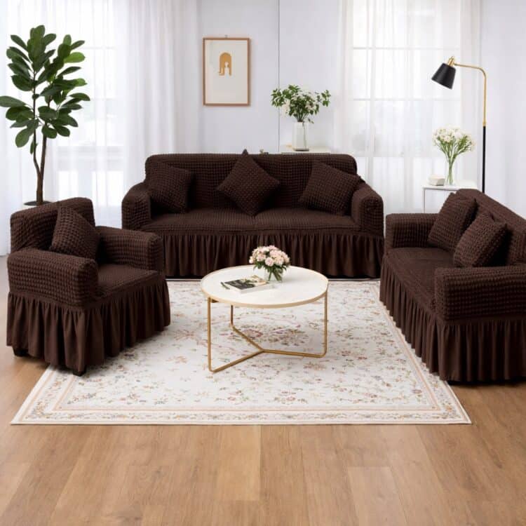 Σετ Καλύμματα Ελαστικά Σαλονιού με Ανάγλυφο Σχέδιο Και Βολάν (Τριθέσιο+Διθέσιο+Πολυθρόνα)