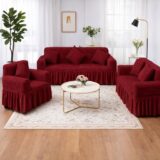 Σετ Καλύμματα Ελαστικά Σαλονιού με Ανάγλυφο Σχέδιο Και Βολάν (Τριθέσιο+Διθέσιο+Πολυθρόνα)