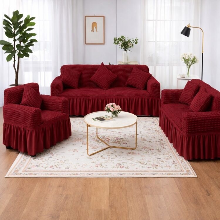 Σετ Καλύμματα Ελαστικά Σαλονιού με Ανάγλυφο Σχέδιο Και Βολάν (Τριθέσιο+Διθέσιο+Πολυθρόνα)