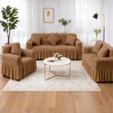 Σετ Καλύμματα Ελαστικά Σαλονιού με Ανάγλυφο Σχέδιο Και Βολάν (Τριθέσιο+Διθέσιο+Πολυθρόνα)