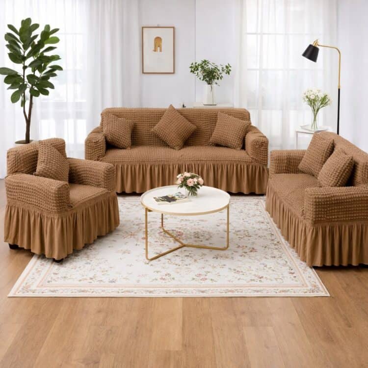 Σετ Καλύμματα Ελαστικά Σαλονιού με Ανάγλυφο Σχέδιο Και Βολάν (Τριθέσιο+Διθέσιο+Πολυθρόνα)