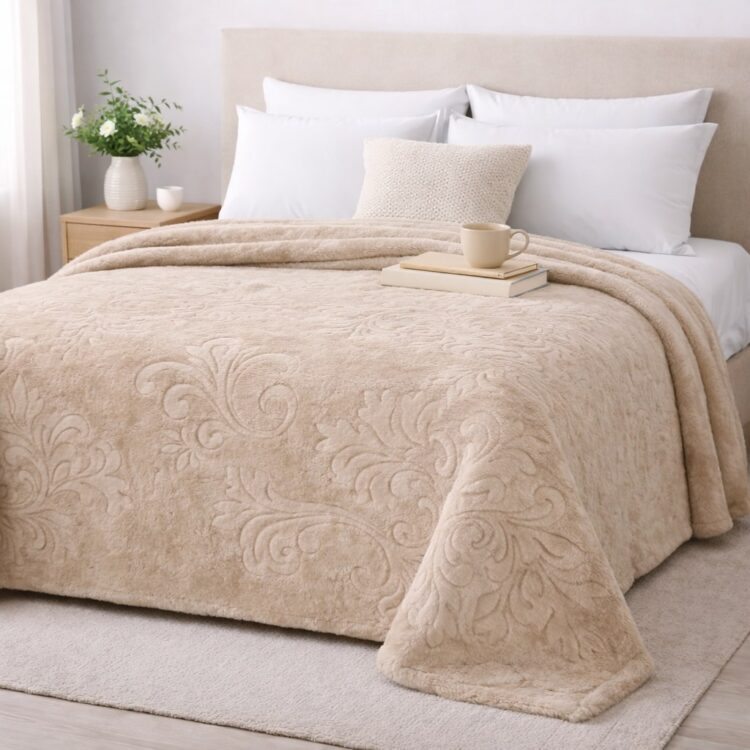 Κουβέρτα Ανάγλυφη Βελουτέ 220Χ240 Υπέρδιπλη μπεζ