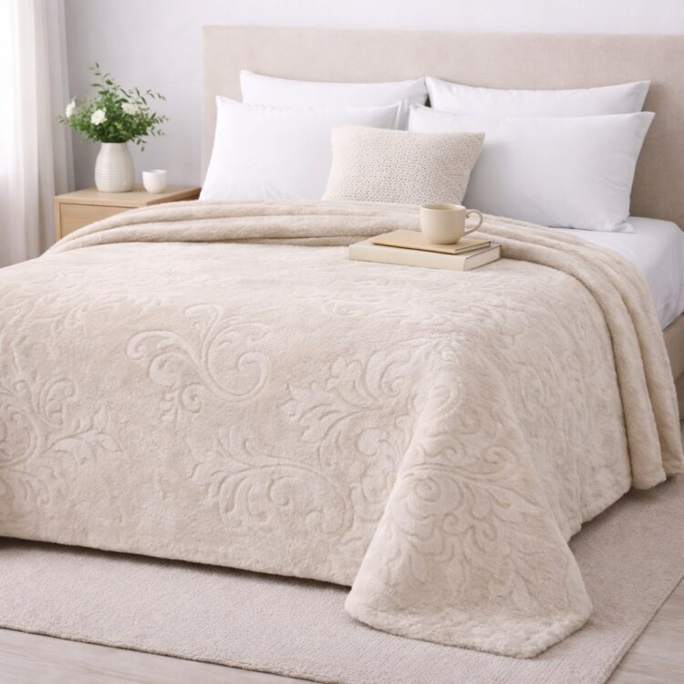 Κουβέρτα Ανάγλυφη Βελουτέ 220Χ240 Υπέρδιπλη εκρού