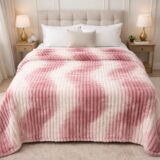 Σετ Υπέρδιπλο Κουβερλί Με Μαξιλαροθήκη – Ροζ Κουβέρτα Δίχρωμη 220X240cm Υπερδιπλη fleece ριγέ