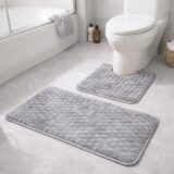 Σετ Πατάκια Μπάνιου 3D new collection Αντιολισθητικά 2TMX Σετ Πατάκια Μπάνιου Ανάγλυφο 2 Τεμαχίων σχέδιο κυψέλη αντιολισθητικό