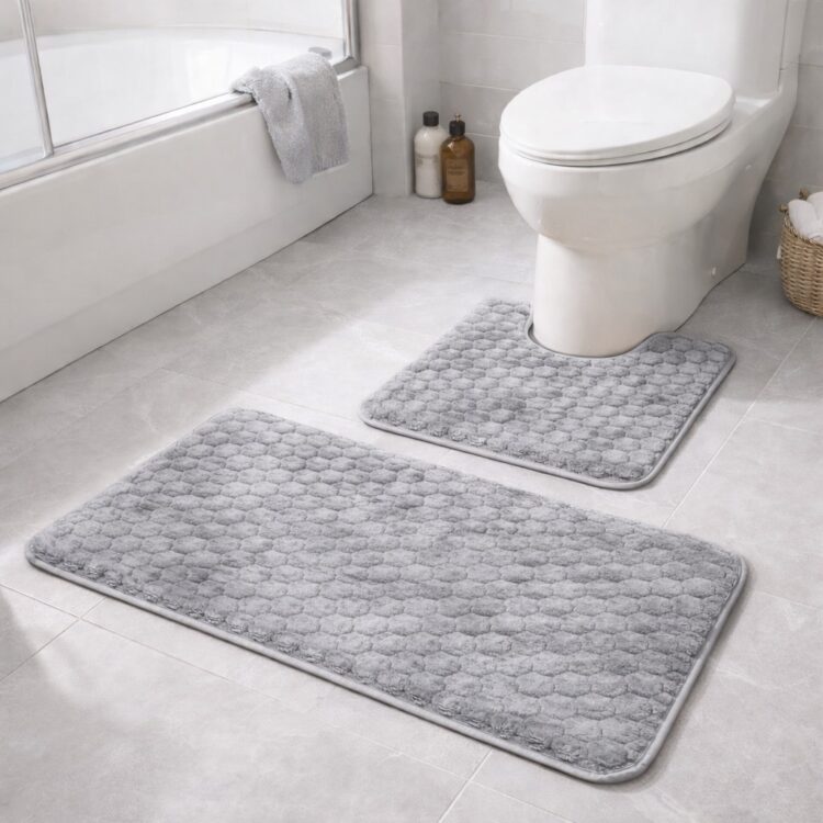 Σετ Πατάκια Μπάνιου Ανάγλυφο 2 Τεμαχίων σχέδιο κυψέλη αντιολισθητικό Σετ Πατάκια Μπάνιου Ανάγλυφο 2 Τεμαχίων σχέδιο κυψέλη αντιολισθητικό