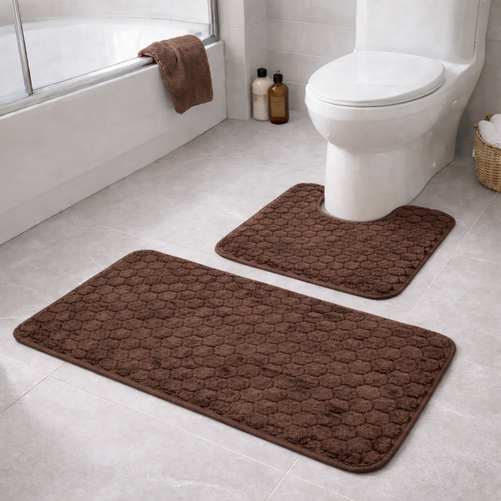 Σετ Πατάκια Μπάνιου Ανάγλυφο 2 Τεμαχίων σχέδιο κυψέλη αντιολισθητικό Σετ Πατάκια Μπάνιου Ανάγλυφο 2 Τεμαχίων σχέδιο κυψέλη αντιολισθητικό