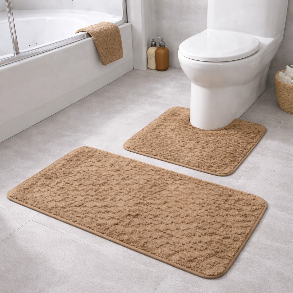 Σετ Πατάκια Μπάνιου Ανάγλυφο 2 Τεμαχίων σχέδιο κυψέλη αντιολισθητικό Σετ Πατάκια Μπάνιου Ανάγλυφο 2 Τεμαχίων σχέδιο κυψέλη αντιολισθητικό